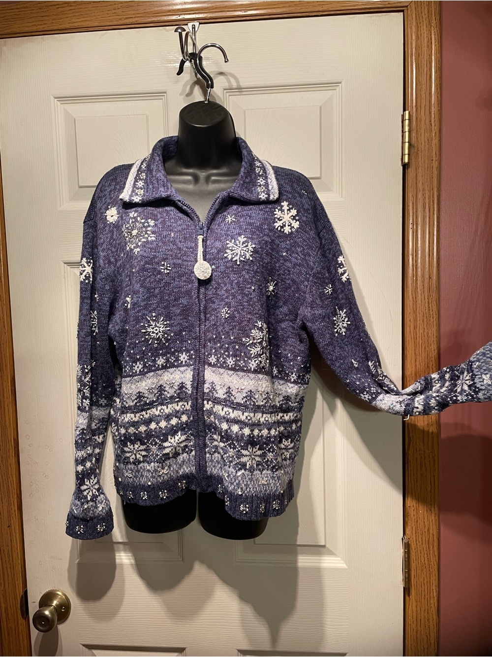 Tiara Blue and White Knit Sweater with Label